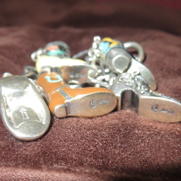 ❤️925 Sterling CAROLYN POLLACK Relios Western Cowboy Boots 5 Charm Bracelet - Picture 9 of 9